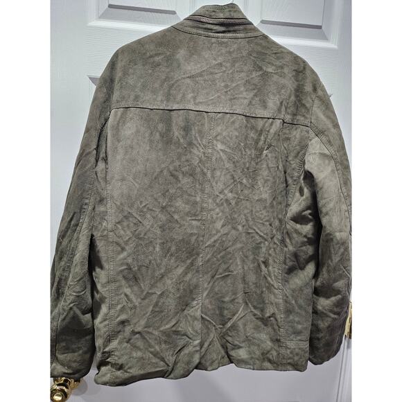 Dacute Leather Men's Biker Green Gray Jacket Size XL Made in Italy Bomber - Picture 6 of 10
